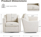 Swivel Accent Chair Set of 2, Fabric Upholstered Arm Chair for Living Room, Modern Club Armchair Comfy Single Sofa Bedroom Reading Seat with Lumbar Pillow - Pinstripe Light Brown
