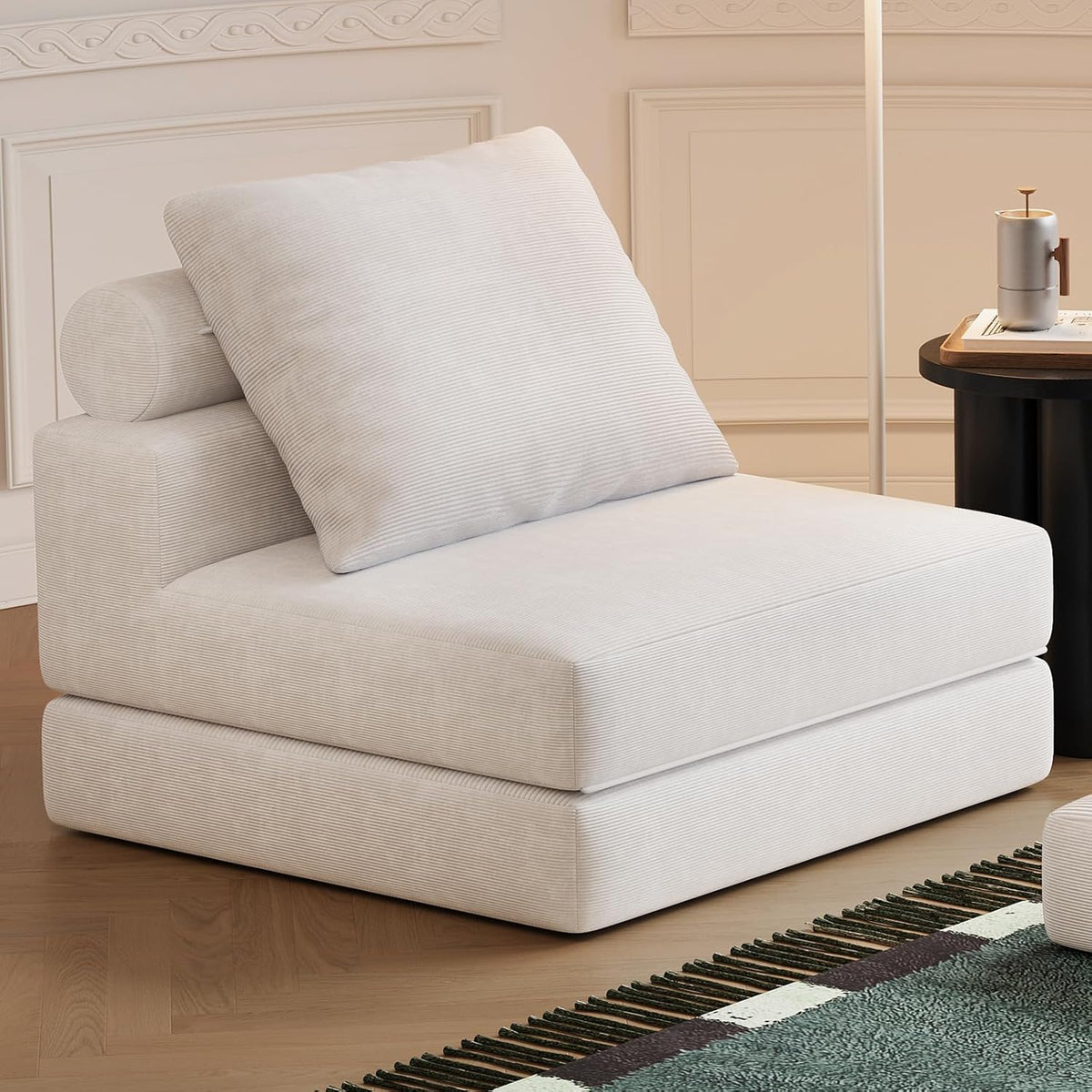Folding Sofa Bed, 3-in-1 Convertible Sleeper Chair Bed with Pillows, Foldable Floor Couch with High-Density Foam, Futon Small Couch for Living Room Bedroom Lounge, Single, White