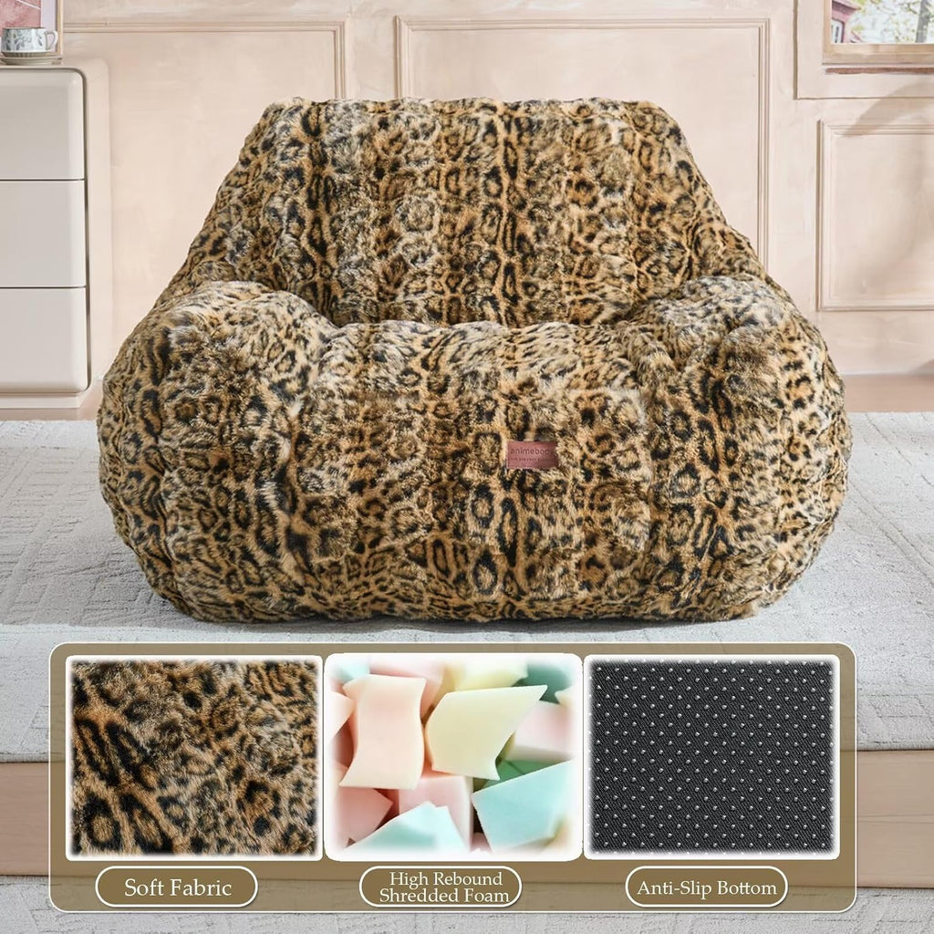 Giant Bean Bag Chair,Oversized Plush Comfy Bean Bag Sofa for Adults and Kids,Ultra Soft Living Room Bedroom Game Room Bean Bags with Armrests-Leopard Brown