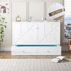 Mjkone Murphy Cabinet Bed Queen Size, White(No Mattress) | Storage Drawers, USB Charging Station,Wall Hideaway Guest Chest Cabinet Bed for Living Room Bedroom Home Office