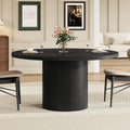 Round Kitchen Dining Table for 4-6 People, 47 inch Mid-Century Circle Dinner Tables, Rustic Wood Base in Fluted Design, Space Saving Dining Room Furniture, Large Table Only for Family Party, Black