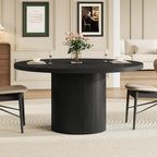Round Kitchen Dining Table for 4-6 People, 47 inch Mid-Century Circle Dinner Tables, Rustic Wood Base in Fluted Design, Space Saving Dining Room Furniture, Large Table Only for Family Party, Black