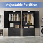 Wooden Armoire Wardrobe Closet, Bedroom Armoires with Door and Drawers, Freestanding Wardrobe Clothing Storage Cabinet with Shelves and Hanging Rod for Bedroom, Laundry Room, Cloak Room（Black）