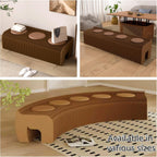Modern Accordion Folding Paper Stool with 3 Cushions, Portable & Durable Honeycomb Kraft Paper Bench Chair for Living Room, Dining, Office, Kitchen, Eco-Friendly Decorative Foot Stool (Brown, 39~59in)