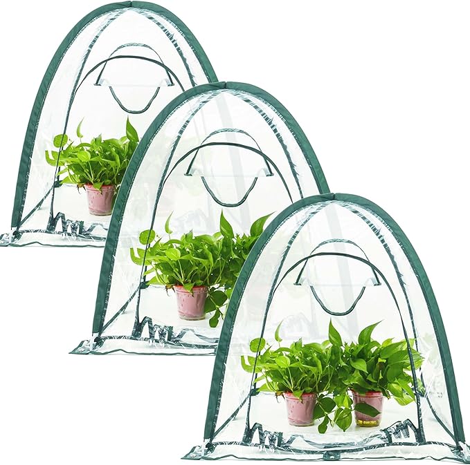 Porayhut Pop Up Greenhouse Cover Flower House,Pack of 3,Mini Gardening Plant Sunshine Room,Backyard PVC Cover for Cold Frost Protector Gardening Plants