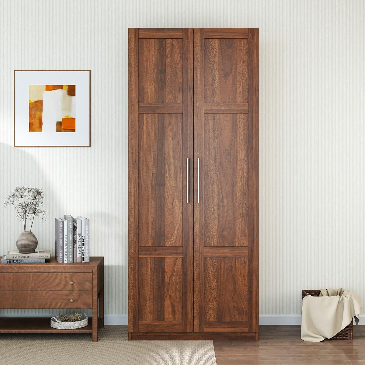KEIKI 70.87" Tall Kitchen Pantry Storage Cabinet with 2 Door and Shelves, Freestanding Wood Hutch Food Pantries Cupboard for Coffee Bar, Dining Room, Living Room, Walnut