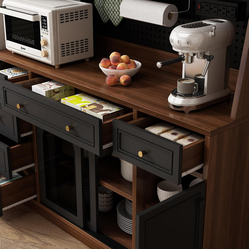 63" Tall Storage Cabinet Coffee Bar Cabinet:with Adjustable Shelves | 63"Tall Kitchen Storage Cabinet:with Hutch,Coffee Bar Cabinet with Drawers,Kitchen Pantry Cabinet with Shelves,Power Outlet