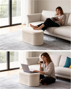 GLAXYFUR Oval Folding Storage Ottoman, Velvet Upholstered Foot Rest, 30 x 15 x 15 Inches Storage Bench for Bedroom, Living Room & Entryway, Beige