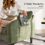 Homkdom Accent Chair with Side Pockets & Ergonomic Backrest,Green | Corduroy fabric, 6.3" thick cushion with pocket coil springs. Solid wood frame, 300 lbs capacity. Fits any small space.