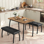 Dining Table for 4, 3-Piece Kitchen Table Set for 4 with Wooden Tabletop and Metal Frame, Industrial Kitchen Table with 2 PU Leather Benches for Bar, Dining Room, Restaurant(43''x28''x30''), Retro