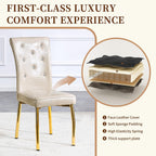 71" Dining Table Set for 6, White Faux Marble Dining Room Table Set for 6 with PU Leather Chairs and Gold Metal Legs, Easy Clean Kitchen Dining Set