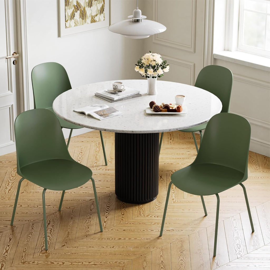 KISLOT Dining Chairs Set of 4, Plastic Outdoor Dining Room Chairs with Metal Legs, PP Anti-UV Stackable Patio Chairs with Ergonomic Back for Kitchen Swimming Pool, Easy Assembly, Green