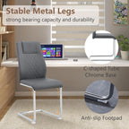 cinkehome Modern Gray Dining Chairs Set of 4 with Silver Metal Legs, High Back Upholstered Armless Side Chair for Kitchen, Dining Room, Faux Leather