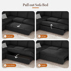Vesgantti 113.6" Modular Sectional Sofa with Pull Out Bed, 7 Seater, Black