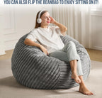 Hobestluk Adult Bean Bag Chair Giant Beanbag with Filling Living Room 3FT | Grey Large Big Oversized Bean Bag Chair Memory Foam Filling Machine Washable Fluffy Cover Bedroom Dorm Reading Gaming