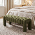 43’’ Bedroom Bench, Upholstered End of Bed Bench with Solid Wood Legs, Modern Small Dining Bench with Full Covered Fabrics for Entryway, Bedroom, Living Room (Green, Boucle)