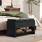 ORRD Shoe Storage Bench with Cushion, Shoe Rack Organizer Cabinet Bench with Wave Panel Drawer and Open Shelf for Entryway, Hallway, Living Room (Black)