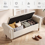 Furniliving 55” End of Bed Bench, Bedroom Bench with Button-Tufted, Large Upholstered Storage Ottoman Entryway Bench with Storage Shoe Cabinet Bench, for Bedroom, Linen, Beige