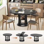 43.3''-59'' Extendable Round Dining Table for 4-8, Expandable Kitchen Table with Storage Shelf, Space Saving Circle Kitchen Table, Round Oval Dining Room Table for Living Room