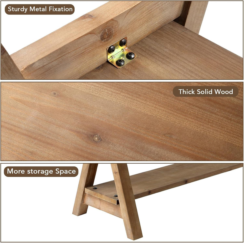 RowyPoey Solid Wood Bench, 43" Farmhouse Entryway Bench with Shoe Storage | Stable Triangular Leg, Rustic End of Bed Benches, Solid Hallway Seating, Dining Bench for Kitchen, Shoe Stool, Easy Assembly