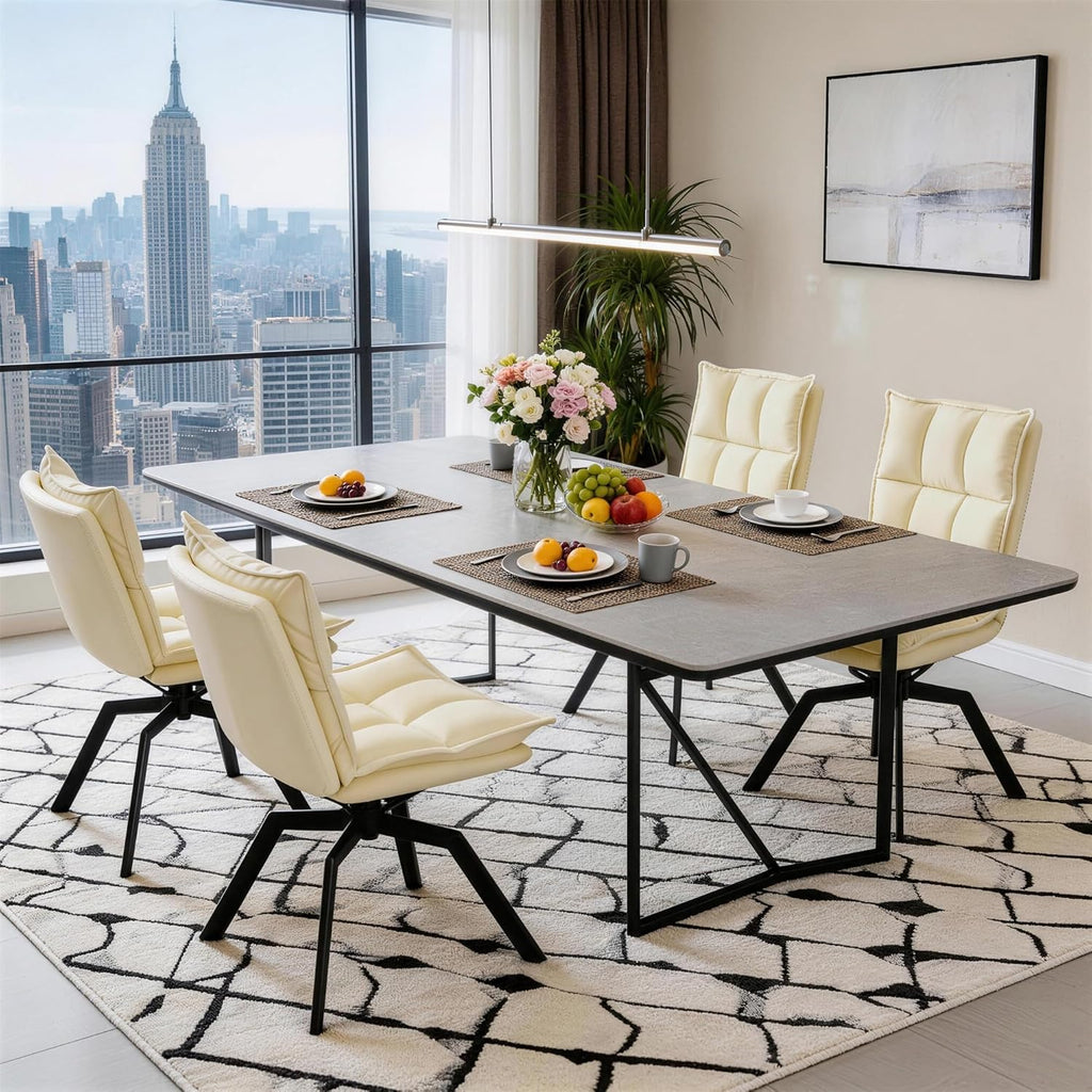 KEEZY Swivel Dining Chairs Set of 2, 360°AUTO Swivel Cat Scratch Resistant Faux Leather Chair with Padded Seat, Sturdy Metal Legs for Dining Room & Living Room