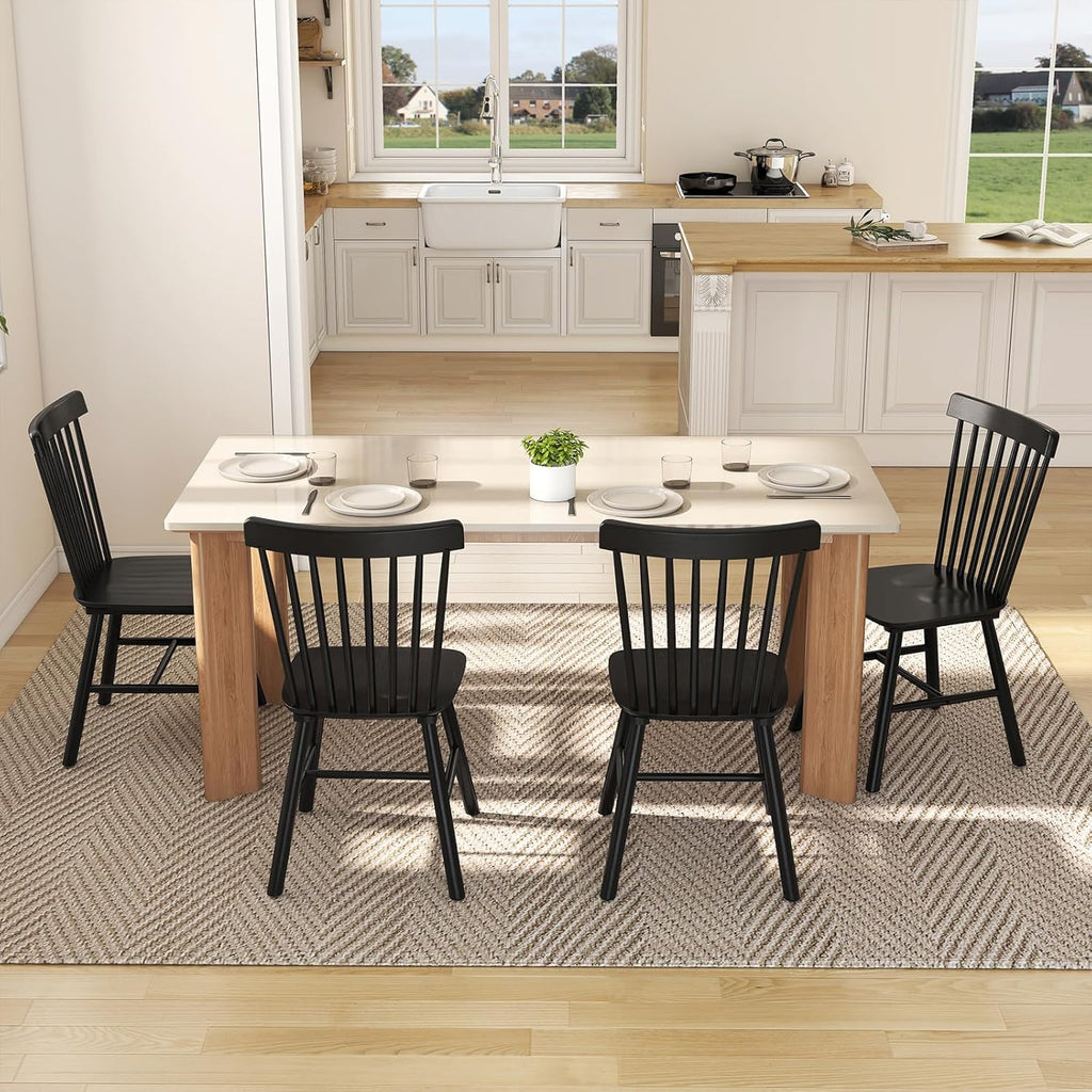 Kmax Dining Chairs Set of 4 Vintage Kitchen Chairs Windsor Chairs with Solid Wood Legs Farmhouse Country Style, Black