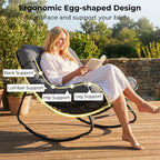 Tangkula Outdoor Papasan Rocking Chair, Oversized Egg-Shaped Rocker with Thick Cushioned Seat, Heavy Duty Metal & Weather-Resistant Wicker Frame, Non-Slip Pads for Patio, Balcony, Garden (Gray)