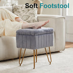 DUMOS Vanity Storage Ottoman Stool, Compact Faux Fur Footstool with Soft Seat, Modern Cute with 4 Metal Legs & Adjustable Feet for Bedroom, Living Room, Dressing Area & Dorm Grey