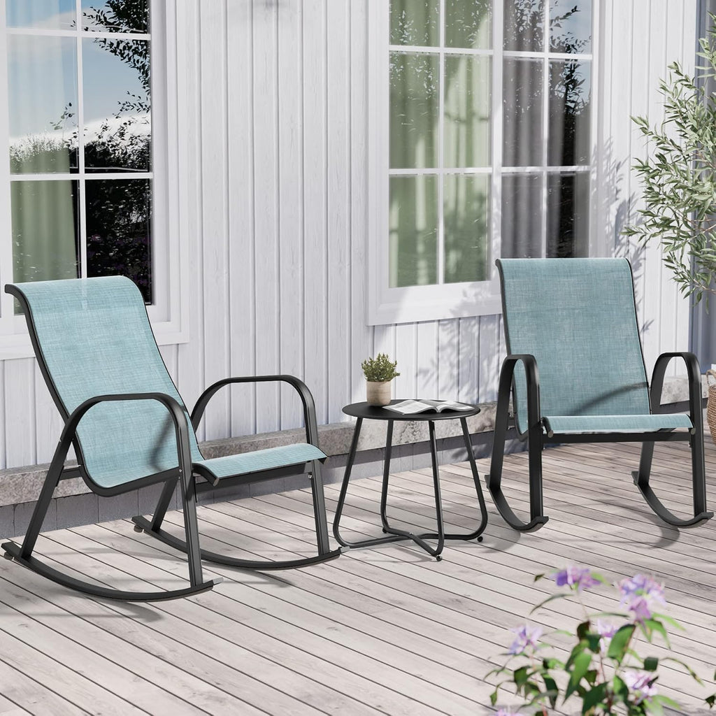 Grand patio Outdoor 3-Piece Patio Bistro Rocking Chair Set Rocker Seating Outside for Front Porch Garden Patio Backyard Blue