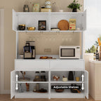 Mekminop Kitchen Hutch Storage Cabinet, 63" W Large Pantry Cabinets with Microwave Oven Countertop, Freestanding Kitchen Pantry Storage Cabinet with 4 Doors, 2 Drawers and 7 Shelves, White