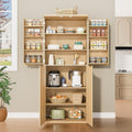 Spaco 72" Tall Kitchen Pantry Cabinet,Modern Fluted Food Storage Cabinet with 6 Door Shelves and Anti-tip Device,4-Door Freestanding Buffet Sideboard for Dining Room,Living Room. (Natural)