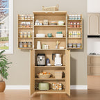 Spaco 72" Tall Kitchen Pantry Cabinet,Modern Fluted Food Storage Cabinet with 6 Door Shelves and Anti-tip Device,4-Door Freestanding Buffet Sideboard for Dining Room,Living Room. (Natural)