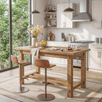 59.05" Solid Wood Home Kitchen Island with Spacious Tabletop | Counter Height Table, Sturdy Frame, Easy to Assemble, Farmhouse Style, Stationary Island for Home, Dining Room, Rustic Brown