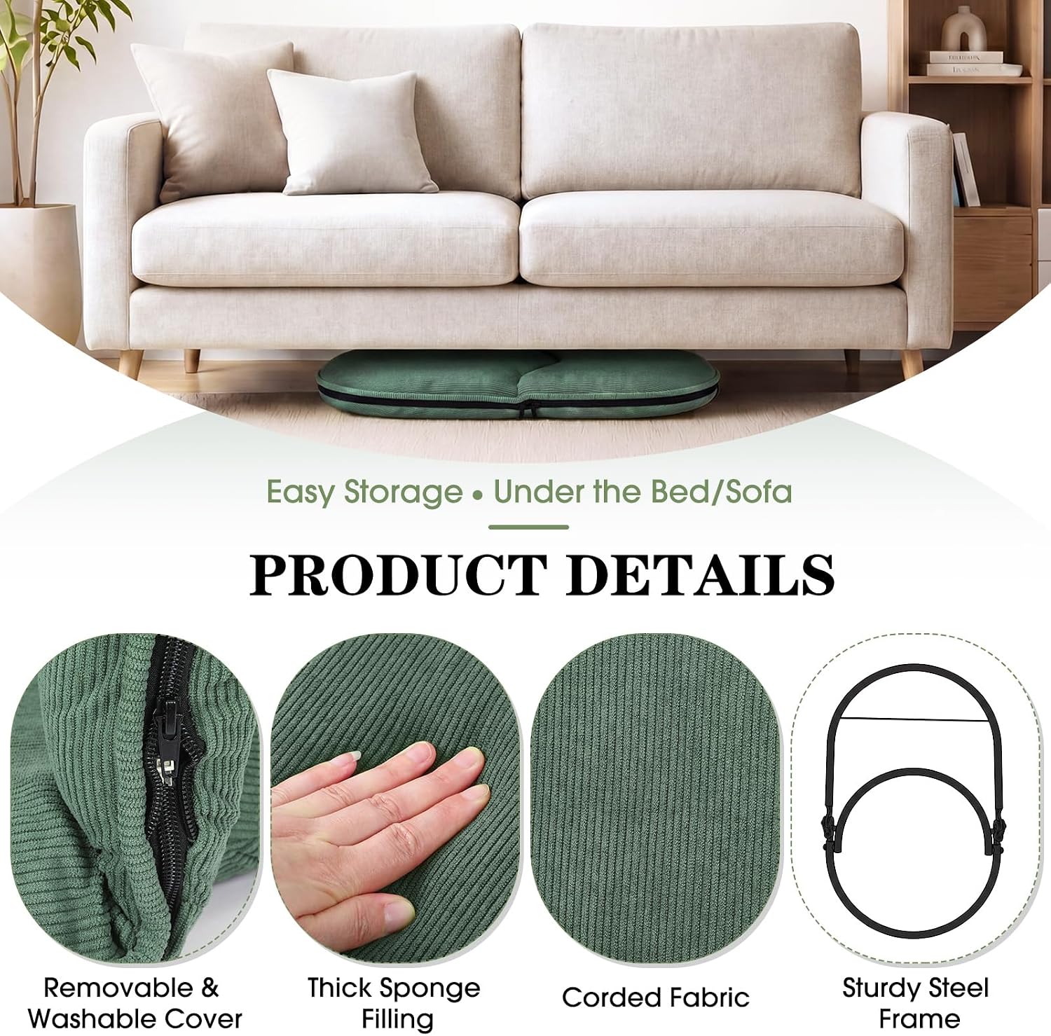 Xuhal Floor Chair with Back Support Adjustable 5 Foldable Position Floor Seat Thick Padded Tatami Seat Flexible Bleacher Recliner for Living Room Beach Bedroom Adults Meditation Reading Gaming(Green)