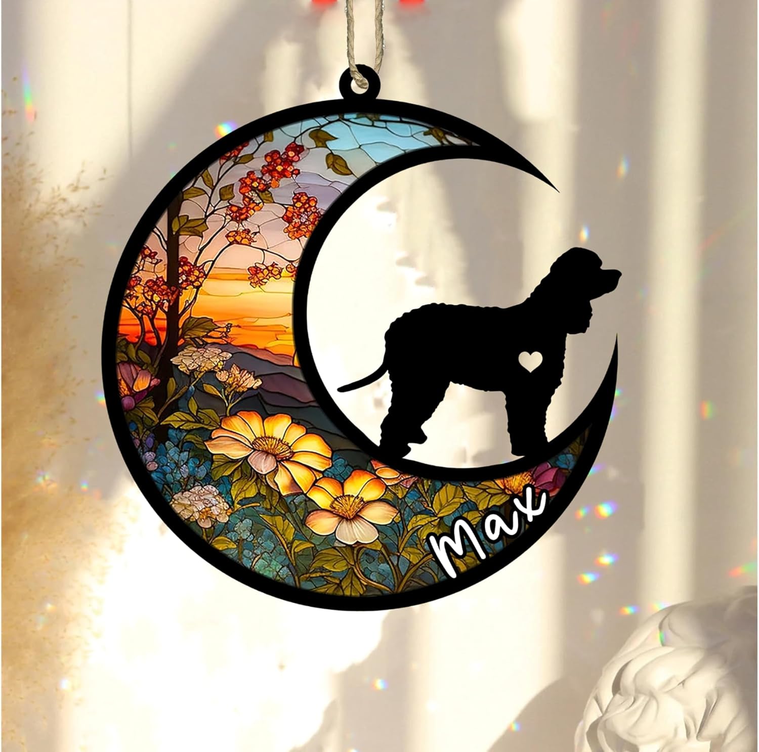 Personalized Dog Memorial, Custom Name Irish Water Spaniel Dog Christmas Ornament with Name, Custom Breeds, Pet Loss Light Catcher, Gifts for Lovers Loss of Pet Sympathy on Mothers Day Christmas