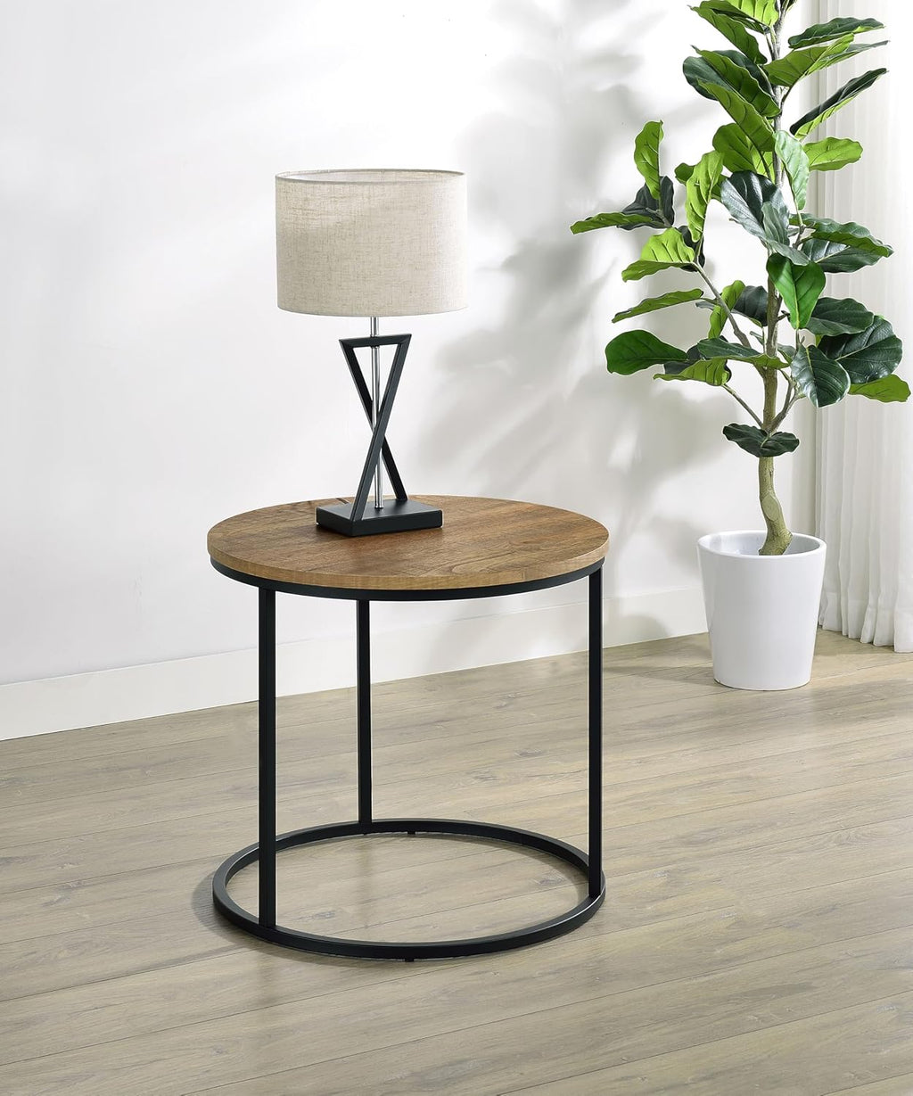 Coaster Home Furnishings - Lainey - Wood and Metal - End Table with Round Top, Open Metal Base and Rustic Style - Living Room - 23-Inch - Mango - 736037