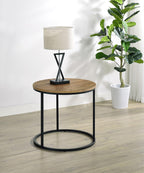 Coaster Home Furnishings - Lainey - Wood and Metal - End Table with Round Top, Open Metal Base and Rustic Style - Living Room - 23-Inch - Mango - 736037