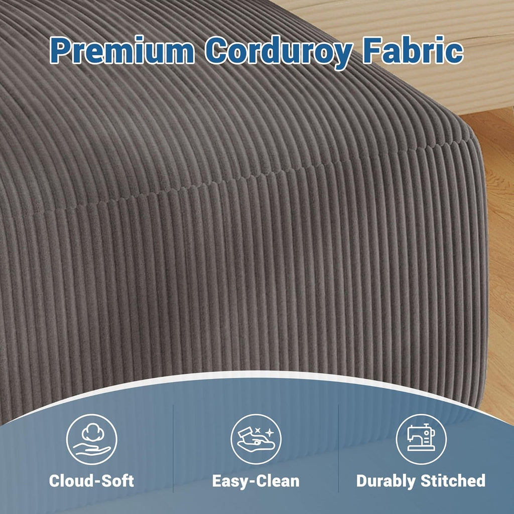 40" Oversized Square Corduroy Ottoman, Large Ottoman Pouf Footstool, Grey | Poofy Soft Foot Rest, Movable Pouf Ottoman, Floor Ottoman, Foam Chunk Filling, Living Room Sofa Couch Bedroom, 1 Piece