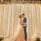 10ft x 10ft Champagne Chiffon Backdrop Curtain with Lights String for Parites Wedding Wrinkle Free Curtain Photo Backdrops Drapes for Baby Shower Birthday Party Home Decorations