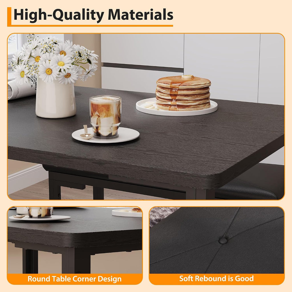 Garvee 3-Piece Dining Table Set, 3-Piece Kitchen Table with 2 Upholstered Benches, Space-Saving Dining Room Set for Breakfast Nook and Small Spaces, Black