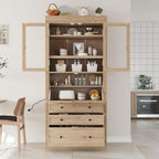 Merax 78" Pantry Cabinet with Charging Station, Farmhouse Kitchen Pantry Cabinet with Microwave Stand, Versatile Storage Cabinet for Kitchen, Dining Room, Natrual