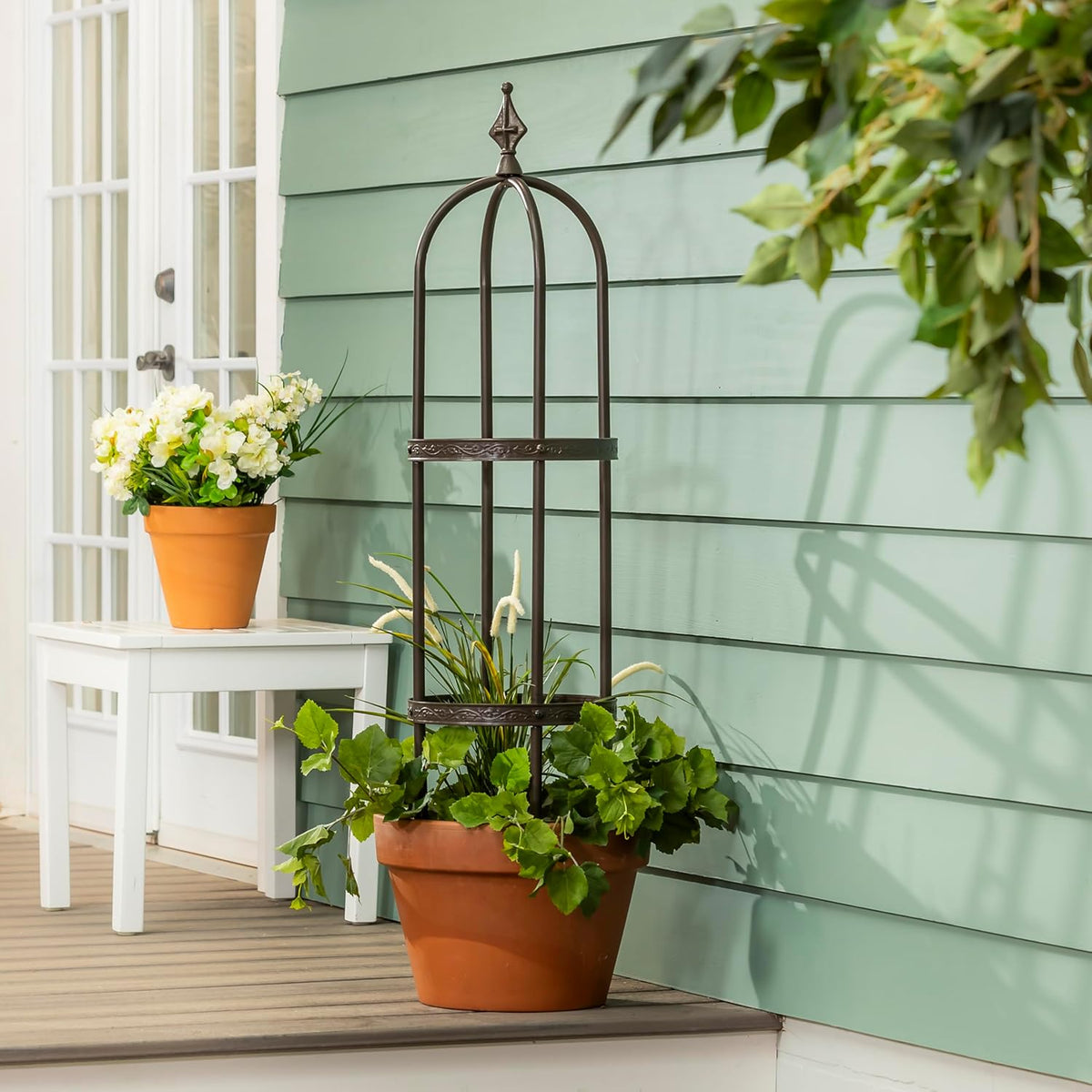 Evergreen Garden 5 ft Metal Garden Obelisk Trellis for Climbing Plants Vines, Clematis & Flowers | Outdoor & Indoor Plant Trellis for Potted Plants | Floral Pattern Arch Trellis (Antique Copper)