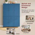 Merax 74.8'' Tall Kitchen Pantry Storage Cabinet with 6 Doors, 3 Drawers and Adjustable Shelves, Freestanding Large Cupboard & Pull-Out Trays for Kitchen, Dining Room, Living Room, Blue