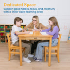 ECR4Kids 30in x 30in Square Hardwood Table with 28in Legs and Two 16in Chairs, Kids Furniture, Honey, 3-Piece | Durable rubberwood, GREENGUARD Gold Certified, ANSI/BIFMA Compliant, 10-12 years, 200 lb seat capacity, classroom & home use