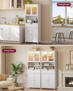 VASAGLE Storage Cabinet with LED Lights, Freestanding Storage Unit with Adjustable Shelves, Drawer, Open Compartments, for Bathroom, Living Room, Kitchen, Cloud White UBBC767WH01S