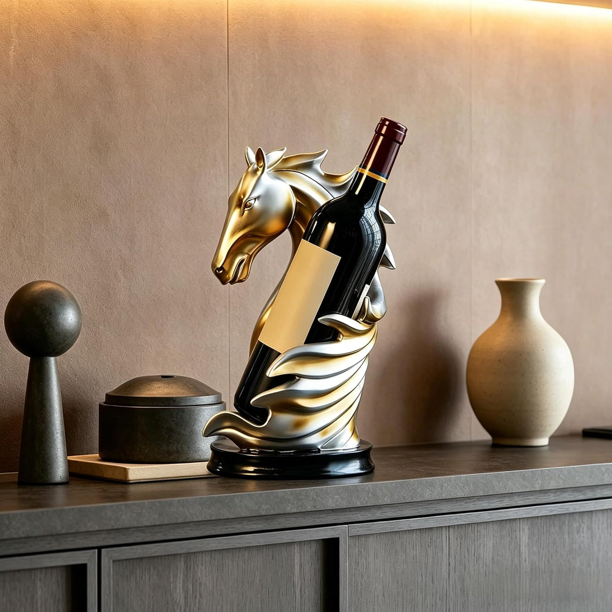 XINXUAN Wine Holder Countertop, Horse Head Wine Racks Decor for Bar Decorations for Home, Home, Shelf, Pantry Organizers and Storage, Wine Accessories for Wine Lovers, Gift (Yellow)
