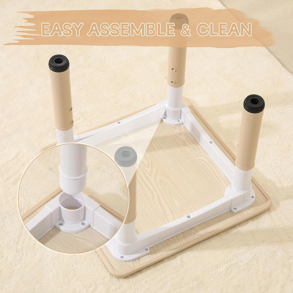 Kids Table and Chairs Set, 23.6''L x 23.6''W Toddler Table and Chairs, Height Adjustable Kids Study Table for Ages 2-10, Graffiti Desktop Children Activity Table with Anti-Slip Foot Covers
