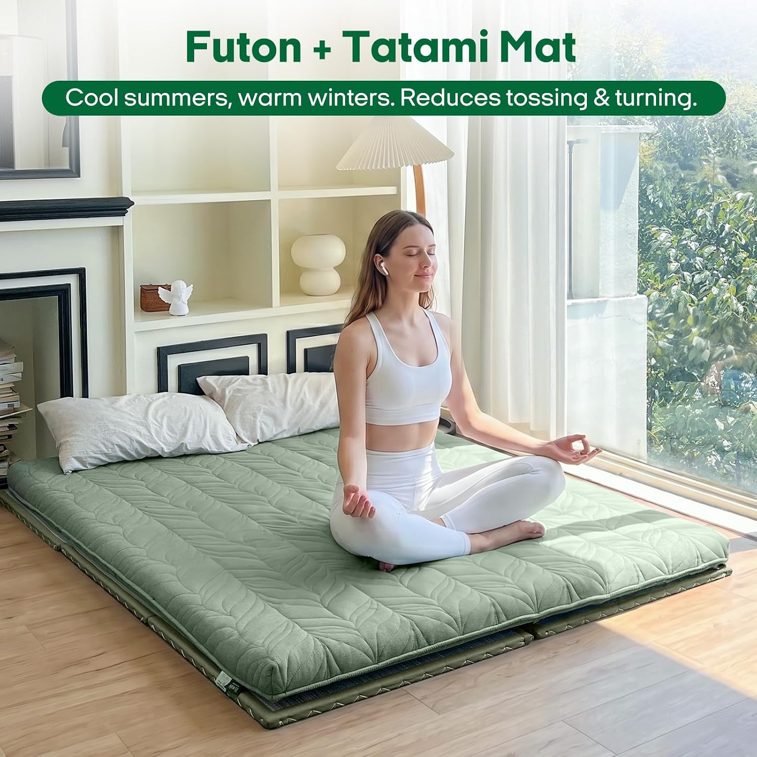 ZonLi Japanese Tatami Mat, Foldable Floor Sleeping Pad Futon Mattress | Made from Natural Coconut Shell Fiber & Jute Fiber, Firm Traditional Floor Bed Twin 75"x39"
