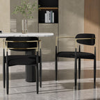 Baysitone Dining Chairs Set of 2 Mid-Century Modern Upholstered Boucle Dining Room Chairs Open Back Curved Backrest Black Metal Legs Gold Armchairs for Kitchen Living Room, Black(Only Chairs)