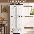Vongrasig Kitchen Pantry Storage Cabinet with Barn Doors, Drawer and Adjustable Shelves, 4-Tier Tall Rustic Wood Cupboard Locker for Kitchen, Dining Room, Living Room, Bathroom, (White)